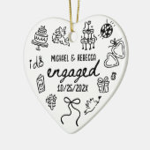 Whimsical Hand Drawn Verloving Christmas Keramisch Ornament (Links)