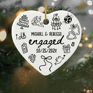 Whimsical Hand Drawn Verloving Christmas Keramisch Ornament