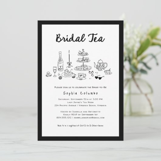 Whimsical Hand Drawn Vrijgezellenfeest Bruidsthee Kaart (Staand voorkant)