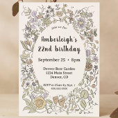 Whimsical Hand Drawn Waterverf Bloemen Bday Party Kaart