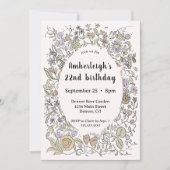 Whimsical Hand Drawn Waterverf Bloemen Bday Party Kaart (Voorkant)