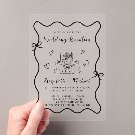 Whimsical Hand Drawn Wavy Lijst bruiloft receptie Acryl Uitnodigingen (Insitu (Draagbaar))