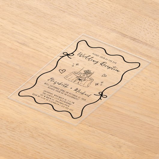 Whimsical Hand Drawn Wavy Lijst bruiloft receptie Acryl Uitnodigingen (Laagn)