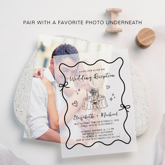 Whimsical Hand Drawn Wavy Lijst bruiloft receptie Vellum Uitnodigingen