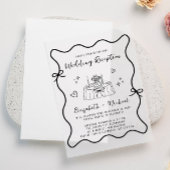 Whimsical Hand Drawn Wavy Lijst bruiloft receptie Vellum Uitnodigingen