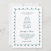 Whimsical Hand Drawn Wedding Cake Teal Kaart (Voorkant)