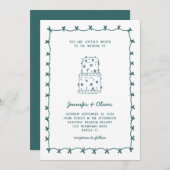 Whimsical Hand Drawn Wedding Cake Teal Kaart (Voorkant / Achterkant)