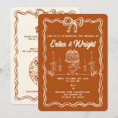 Whimsical Hand Drawn Wedding Invitation Cute Bows Kaart (Voorkant / Achterkant)