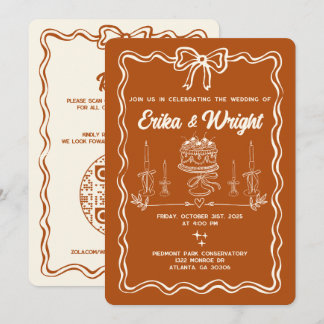Whimsical Hand Drawn Wedding Invitation Cute Bows Kaart