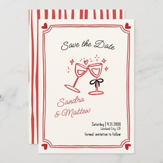 Whimsical Hand Drawn Wedding Save the Date Kaart (Voorkant / Achterkant)