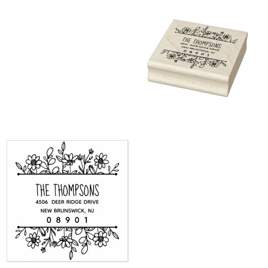 Whimsical Hand-Drawn Wildflower Greenery Rubberstempel (Gestempeld)