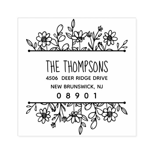 Whimsical Hand-Drawn Wildflower Greenery Rubberstempel (Afrduk)