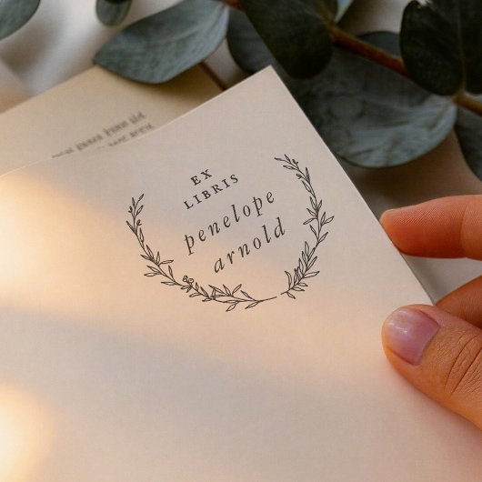 Whimsical Hand Drawn Wreath Ex Libris Book Zelfinktende Stempel