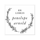 Whimsical Hand Drawn Wreath Ex Libris Book Zelfinktende Stempel (Design)