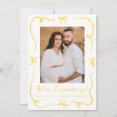 Whimsical Hand-Drawn Yellow Bows 2 Foto Zwangersch Aankondiging (Voorkant)