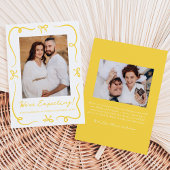 Whimsical Hand-Drawn Yellow Bows 2 Foto Zwangersch Aankondiging