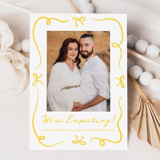 Whimsical Hand-Drawn Yellow Bows 2 Foto Zwangersch Aankondiging