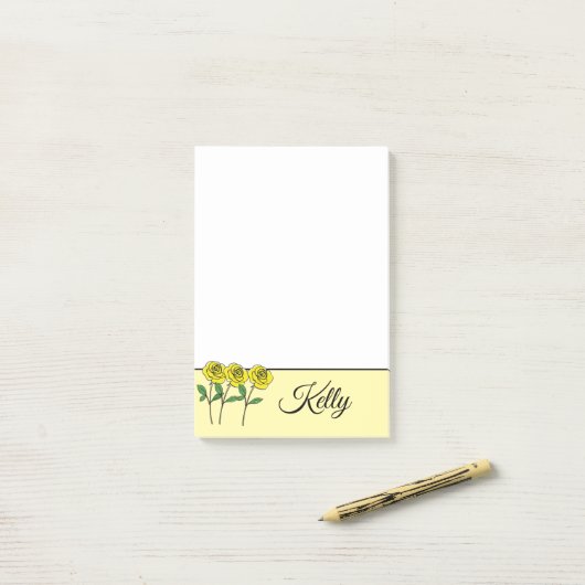 Whimsical Hand Drawn Yellow Roses Post-it® Notes (Op bureau)