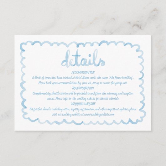 Whimsical Hand Geïllustreerd Lichtblauw Lijst Informatiekaartje (Voorkant)