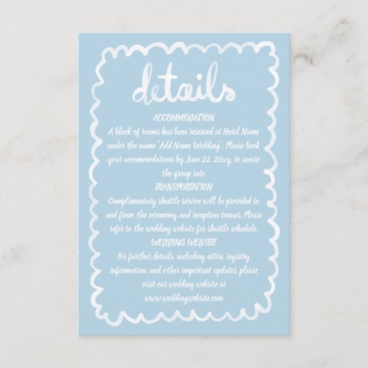 Whimsical Hand Geïllustreerd Lichtblauw Wit Lijst Informatiekaartje (Voorkant)