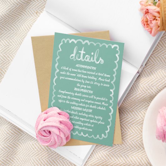 Whimsical Hand Geïllustreerd Olijfgroen Wit Lijst Informatiekaartje