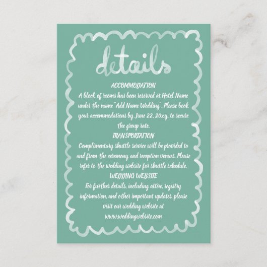 Whimsical Hand Geïllustreerd Olijfgroen Wit Lijst Informatiekaartje (Voorkant)