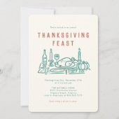 Whimsical Hand Geïllustreerd Thanksgiving Diner Kaart (Voorkant)