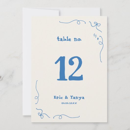 Whimsical Hand getekend 5x7 Trouwtafel Nummer Teke Kaart (Achterkant)