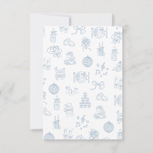 Whimsical Hand getekend blauw geïllustreerde bruil Bedankkaart (Achterkant)