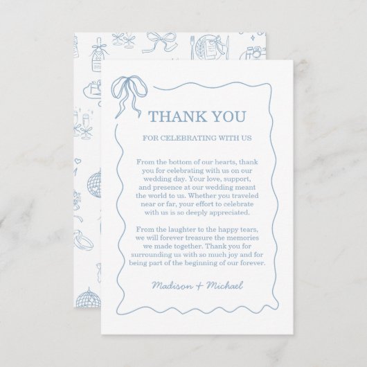 Whimsical Hand getekend blauw geïllustreerde bruil Bedankkaart (Voorkant / Achterkant)