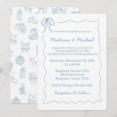 Whimsical Hand getekend blauw geïllustreerde bruil Kaart (Voorkant / Achterkant)