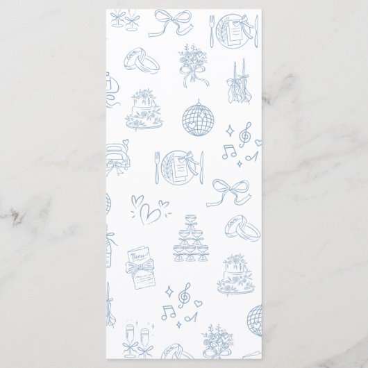 Whimsical Hand getekend blauw geïllustreerde bruil Menu (Achterkant)