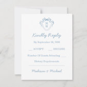 Whimsical Hand getekend blauw geïllustreerde bruil RSVP Kaartje (Voorkant)