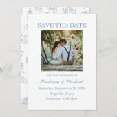 Whimsical Hand getekend blauw geïllustreerde bruil Save The Date (Voorkant / Achterkant)