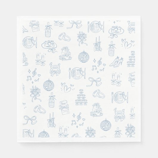 Whimsical Hand getekend blauw geïllustreerde bruil Servet (Voorkant)