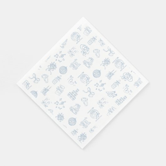 Whimsical Hand getekend blauw geïllustreerde bruil Servet (Hoek)