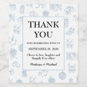 Whimsical Hand getekend blauw geïllustreerde bruil Wijn Etiket (Enkel label)