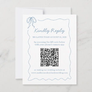 Whimsical Hand getekend Blauw geïllustreerde QR-co RSVP Kaartje
