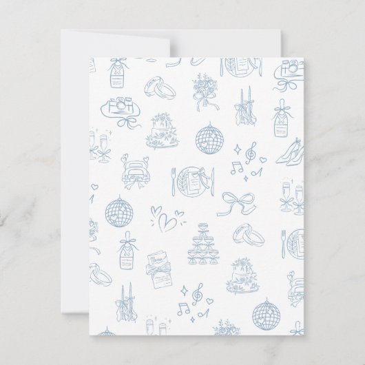 Whimsical Hand getekend Blauw geïllustreerde QR-co RSVP Kaartje (Achterkant)