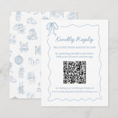 Whimsical Hand getekend Blauw geïllustreerde QR-co RSVP Kaartje (Voorkant / Achterkant)