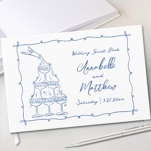 Whimsical Hand getekend Blauwe bruiloft Gastenboek