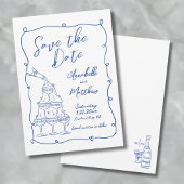 Whimsical Hand getekend Blauwe bruiloft Save The Date