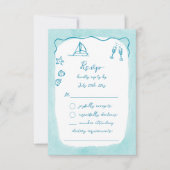Whimsical Hand getekend Blue Beach Theme RSVP Kaartje (Voorkant)