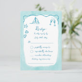 Whimsical Hand getekend Blue Beach Theme RSVP Kaartje (Staand voorkant)