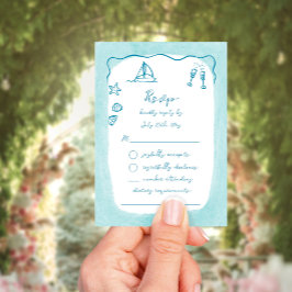 Whimsical Hand getekend Blue Beach Theme RSVP Kaartje