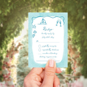 Whimsical Hand getekend Blue Beach Theme RSVP Kaartje