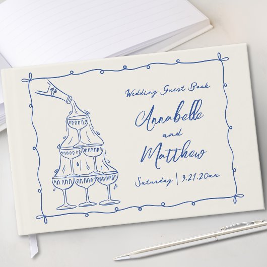 Whimsical Hand getekend Blue Wedding Gastenboek