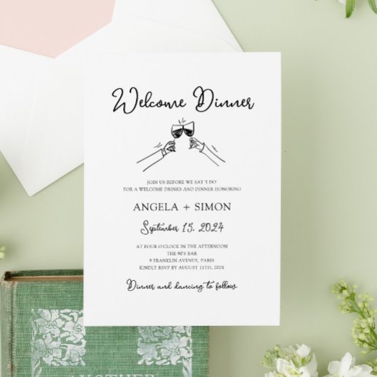 Whimsical Hand getekend Bow Cherub bruiloft uitnod Kaart