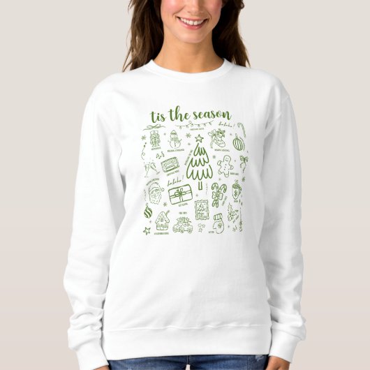 Whimsical Hand Getekend Doodle Groen Trui (Voorkant)