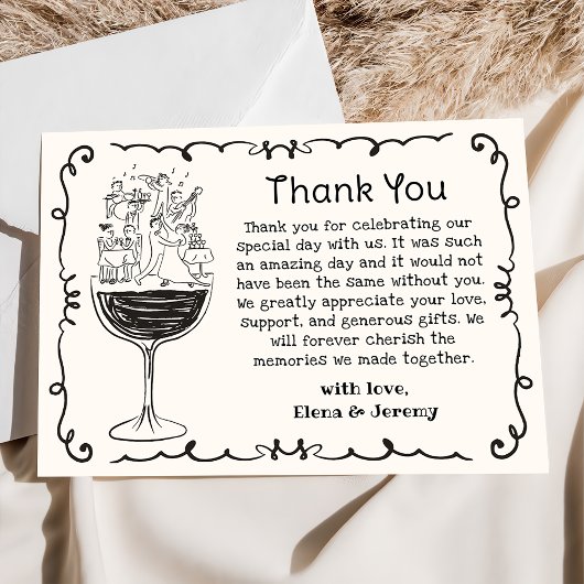 Whimsical Hand getekend eigenzinnige bruiloft beda Bedankkaart